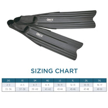 โหลดรูปภาพลงในเครื่องมือใช้ดูของ Gallery Onyx Flex Fins size chart